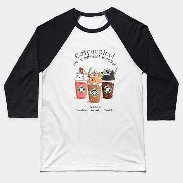 Coffee Gift Cute Coffee Art Creative Cartoon Cat Lover Baseball T-Shirt by Amazing Planet